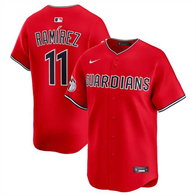 Mens Cleveland Guardians #11 Jose Ramirez Red Alternate Limited Stitched Jersey Dzhi